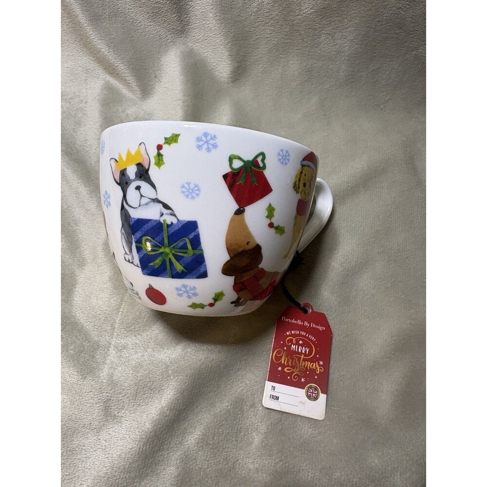 Portobello By Design -- Bone China Jumbo DOG Mug -- "LETS PAWTY" Christmas Dogs